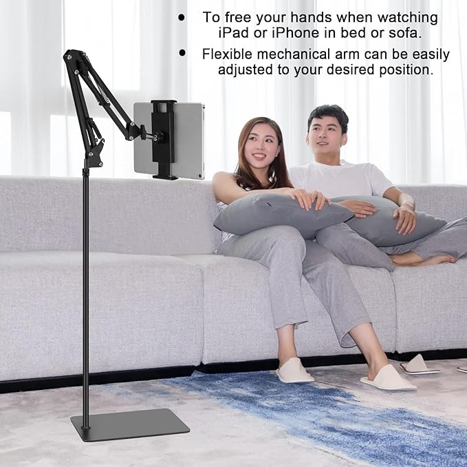 Tablet Floor Stand, Adjustable Universal 360-degree Rotatable Metal Tablet Holder, Phone Stand for iPad/iPhoneX/iPad Pro or Other 4.7~12.9 Inch-Screen Devices (Black)