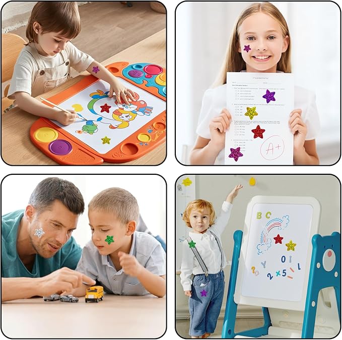 2000 Pcs Smiley Face Star Stickers for Kids, 8 Color Sparkly Foil Stars for Rewards, Self-Adhesive Glitter Stickers for Student Planners, Classroom Supplies & Behavior Incentive (4 Rolls)