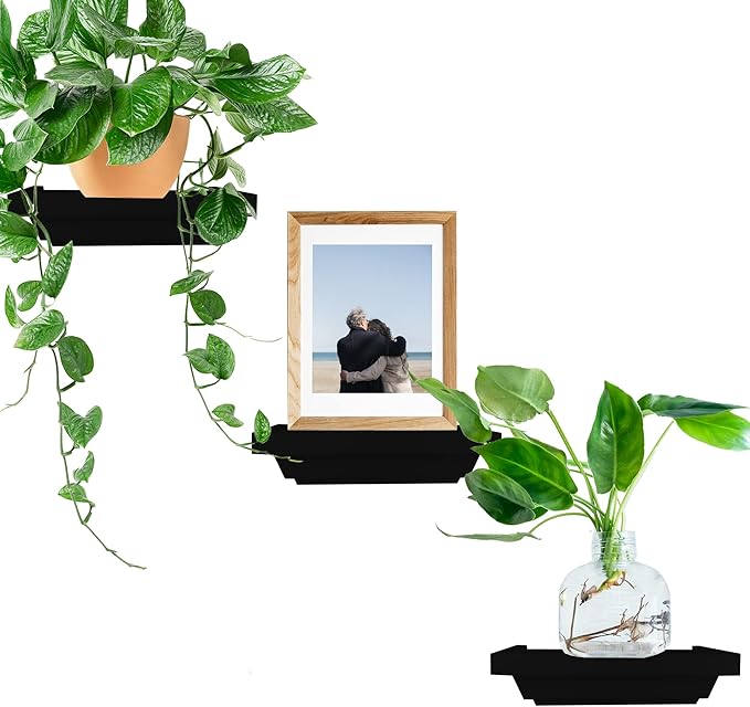 Floating Wall Shelves Mounted Set of 3, Small Decorative Home Decor for Bathroom, Living Room, Kitchen, Bedroom, and Office 6x4inches (Black, 3)