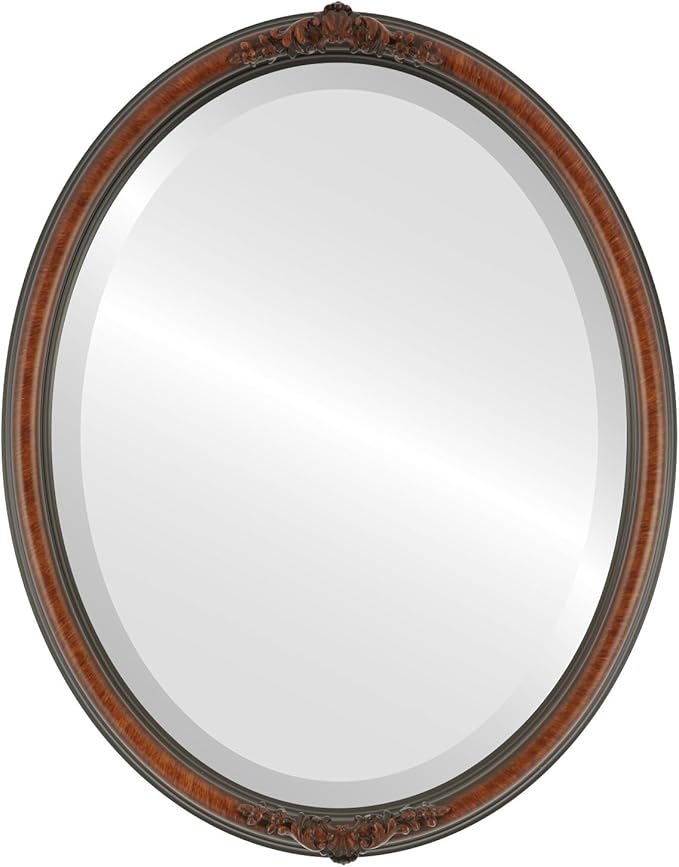 OVALCREST Oval Beveled Wall Mirror for Home Decor - Contessa Style - Vintage Cherry - 26" x 22"