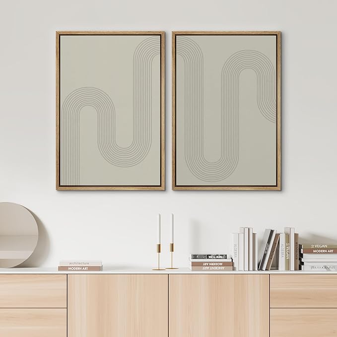SIGNWIN Framed Canvas Print Wall Art Set Geometric Tan Pastel Color Field Landscape Abstract Shapes Cozy Neutral Modern Art Minimalism Decorative for Living Room, Bedroom, Office - 16"x24"x2 White