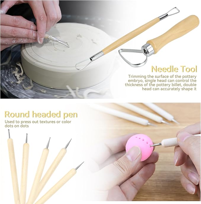13 Pcs Clay Tools Kit, Pottery & Clay Sculpting Tools, Polymer Clay Tools for Adults, Pottery Craft, Drawing, Dotting, Baking, Carving, Molding, Modeling, Shaping
