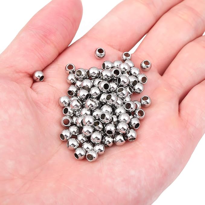 Stainless Steel Spacer Beads 5x4mm Round Loose Charm Caps Beads for DIY Jewelry Making 100pcs with 2.5mm Hole