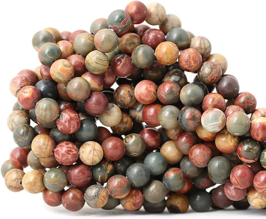 45PCS 8mm Natural Picasso Jasper Gemstone Round Loose Beads for Jewelry Making 1 Strand 15"