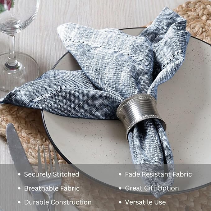 Slub Textured Dinner Napkins Set of 6-100% Cotton Cloth Napkins 18x18 Inch - Soft Durable Washable Fabric Napkins for Everyday Use & Special Occasions Christmas - Blue