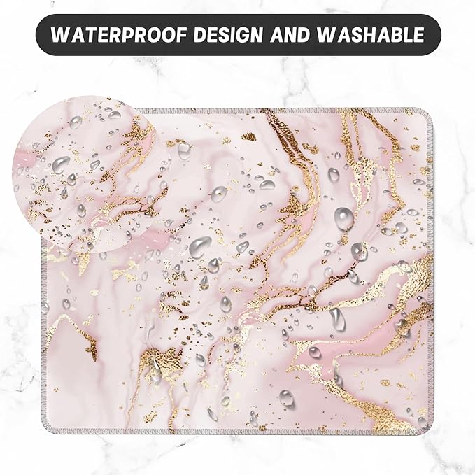 Mouse Pad, Pink Golden Liquid Marble Mouse Pads for Desk,Waterproof Anti-Slip Rubber Gaming Mouse pad with Stitched Edges for Gaming Office Laptop Computer Men Women