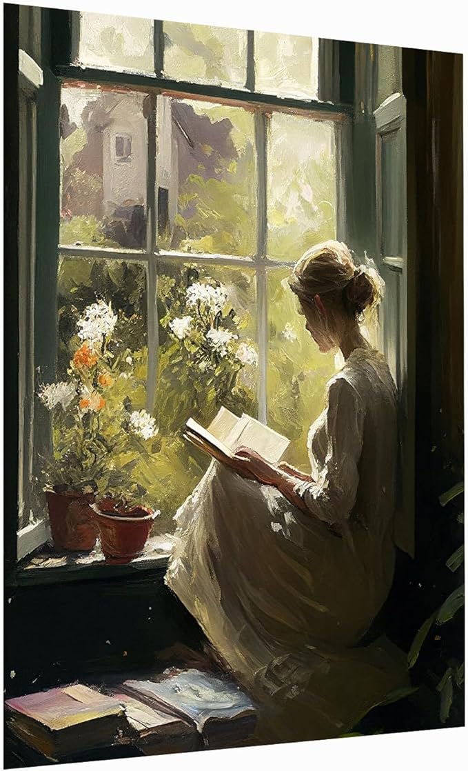 Woman Reading Print Wall Art,Girl Reading Portrait,Antique Woman Reading Art Print,Vintage Style Decor,Neutral Tones,Reading Room, Library, Study Room Decor20x30Unframed