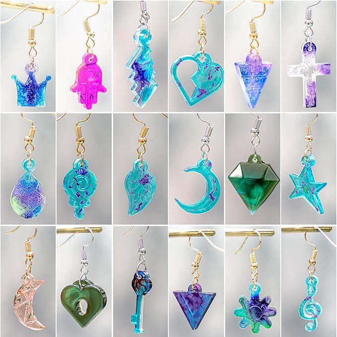 7Pcs Earring Resin Silicone Molds with 40 Earring Hooks, Epoxy Resin Jewelry Molds Silicone Set for Casting Irregular Shape Mold for Earrings Pendant Necklace Bracelet Keychain (7 Pcs-Small)
