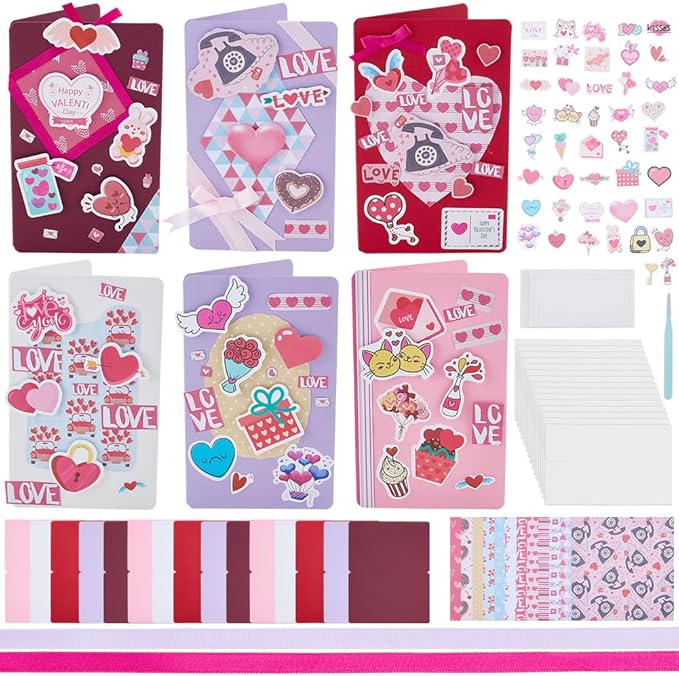 WEBEEDY 15 Sets Valentines's Day Card Making Kits Complete DIY Greeting Card Sets with Blank Cards, Stickers, Envelopes for Beginners Birthday Christmas Valentines's Day Invitation Paper Craft Gift