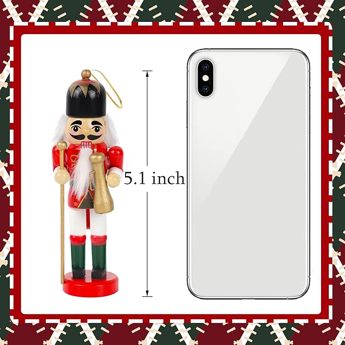 Joliyoou Wooden Christmas Nutcracker, 12 Pcs Mini Soldier Figurines 5.1 inch Nutcracker Ornaments for Xmas Gifts