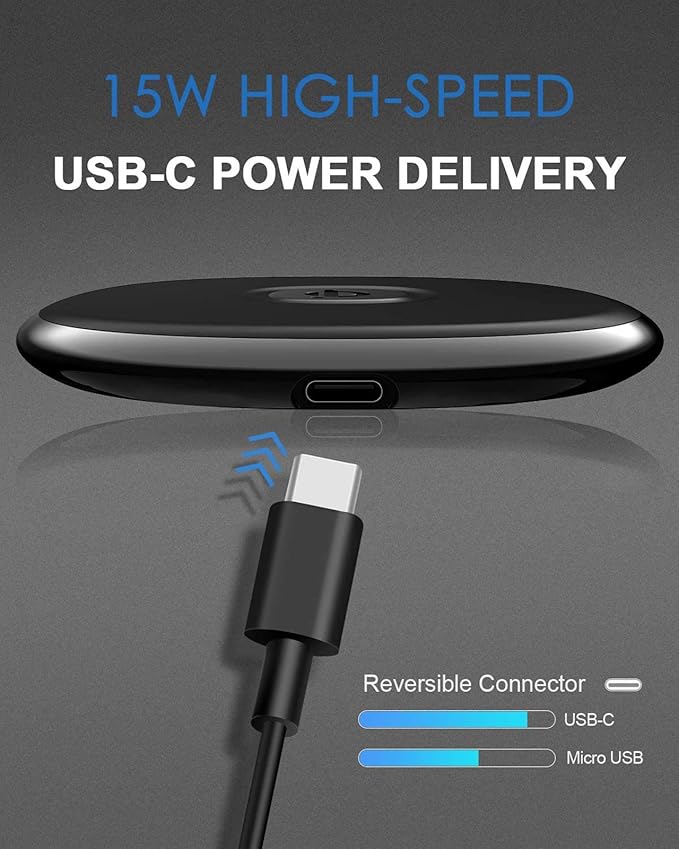 NANAMI Wireless Charger, Qi Certified 15W Max Fast Charging Pad with PD3.0 Adapter USB Phone Charger for iPhone 16/15/14/13/13 Pro/12/11/XS Max,Samsung Galaxy S25/S24/S23/S22/S21/Note 20, Airpods Pro
