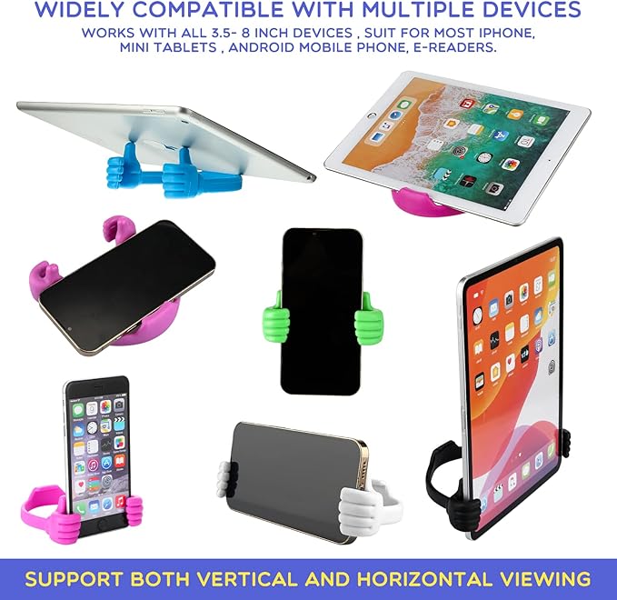 Yaomiao 8 Pcs Thumbs up Cell Phone Stands Universal Cell Phone Holder Flexible Mobile Phones Stand Adjustable Smartphone Stand Holder for Desk Offices Bedrooms Airplanes Travel(Multi Color)