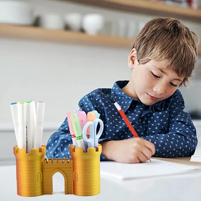 Creative Castle Pen Pencil Holder, Desk Organizer Office Desktop Stationery Makeup Brush Holder Cup for Office Bathroom Kitchen Bedroom Home Decor Gifts for Men Women Girls Boys