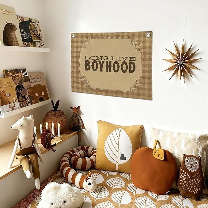 Vintage Long Live Boyhood Banner Boy Room Decor, Retro Banner Nursery Playroom Wall Decor for Bedroom Living Room Dorm,Toddler Decorations,Kids Room Decor for Boys 30X20 Inch