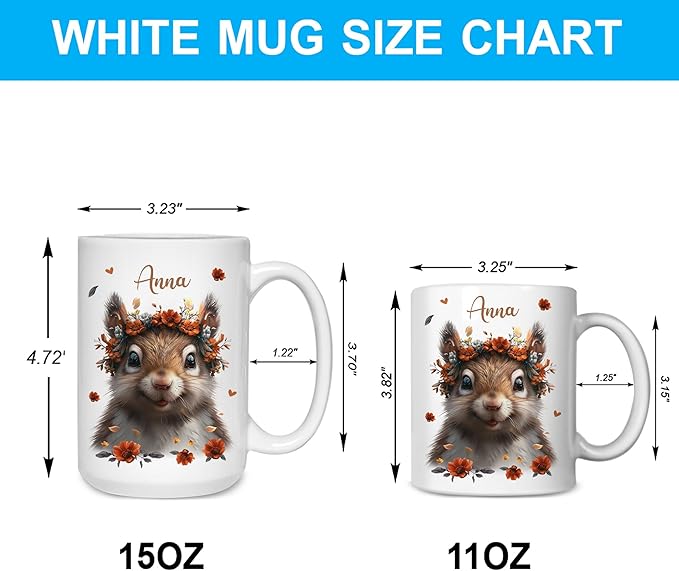 Hyturtle Personalized Cute Squirrel Coffee Mug - Girls Who Love Squirrels - Animal Lover Gifts - Custom Ceramic Mug 11oz - 15oz