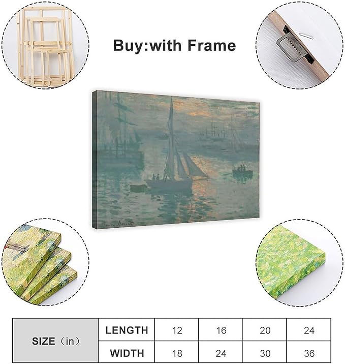 CFIOZYOS 40+ Monet Famous Print Posters Sunrise (Marine) by Claude Monet Impressionism Poster for Teen Boys Room Wall Art Canvas Painting Print Frame 24×36inch(60×90cm)