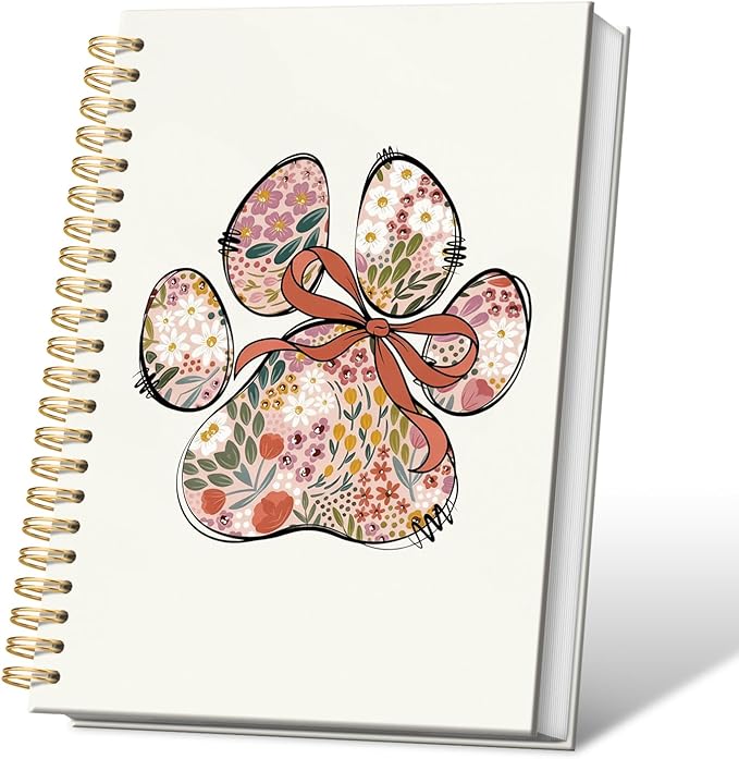 VONTP Boho Floral Dog Spiral Notebook, Dog Mom Lovers Owner Gifts for Women Journal, Pet Lover Gifts, Floral Puppy Paws College Ruled Notebook Journal for Writing, 5.5x8.3