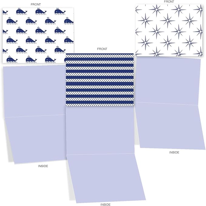 The Best Card Company - 10 All Occasion Blank Cards (4 x 5.12 Inch) - Nautical, Ocean, Sea Life Assortment of Notecards - Oceano-Graphix M3077