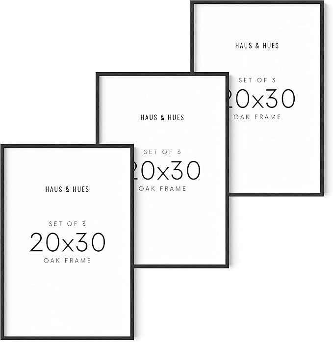 HAUS AND HUES 20x30 Black Oak Frame Set of 3 - Large Poster Holders for Wall & Gallery