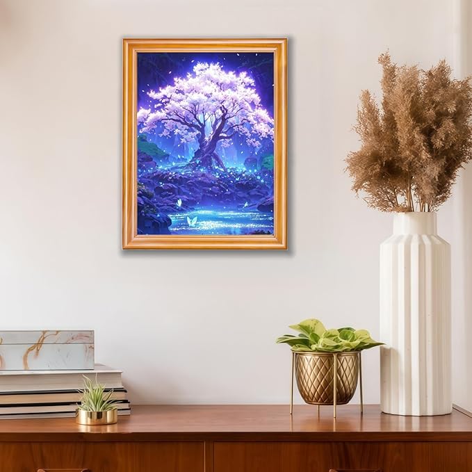 Mosaflare 5D Diamond Painting Kits for Adults, Cherry Blossom Tree Diamond Art for Beginners, DIY Moon Full Round Drill Paint by Diamonds Dot Gem Art for Adults, Home Wall Decor 12x16 Inch