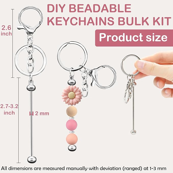 Eikovia 20 Pcs Keychain Making Kit,DIY Beadable Keychains Bulk Kit,Keychain Making Supplies for Crafts, Jewelry, Charms, DIY Projects, Blank Chain Beaded Keychains Design for Women Man,Silver