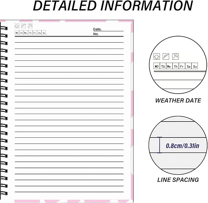 Spiral Notebook,Hardcover Journal Wide Ruled Spiral Notebook,A5 5.5 x 8.3 Inch,80GSM Thick Paper 60 Sheets 120 Pages for Girls Women School Office Aesthetic Cute-Pink Cow