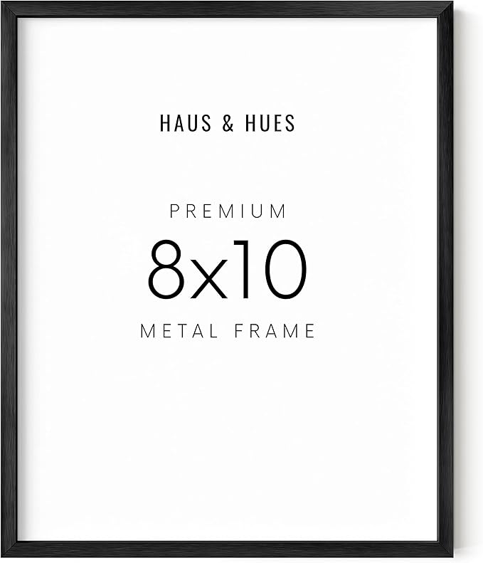 HAUS AND HUES 8x10 Black Picture Frame - Modern Aluminum Wall Art Display - Minimalist, Lightweight 8x10 Black Frame for Art Prints, Photos, Posters - Ready-to-Hang Vertically & Horizontally