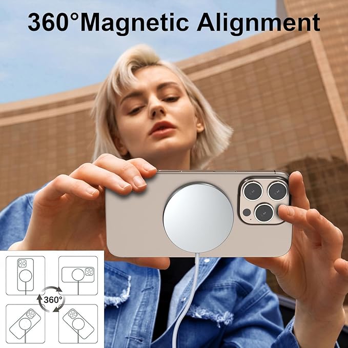 for MagSafe Charger 2 Pack 15W Magnetic Wireless Charging Pad for iPhone 17 16 15 14 13 12 Air Pro Max Plus mini/AirPods 2 3 Pro, Slim Portable Strong Magnet Quick Charger, USB-C/A Ports, Silver