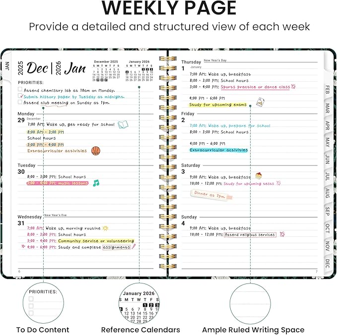 2026 Planner, Weekly and Monthly Calendar Planner for Women, Jan 2026 - Dec 2026, Hardcover Planning Agenda book with Tabs, Spiral Bound, Inner Pocket, Perfect for School Office Supplies, 6.3" x 8.5" - Light Floral