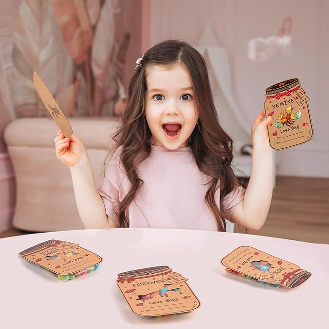 Valentines Day Gift Cards Valentines Day Candy Holder Card Exchange Card for Classroom School Party Favors Supplies (Kraft Paper, Hollow Insects