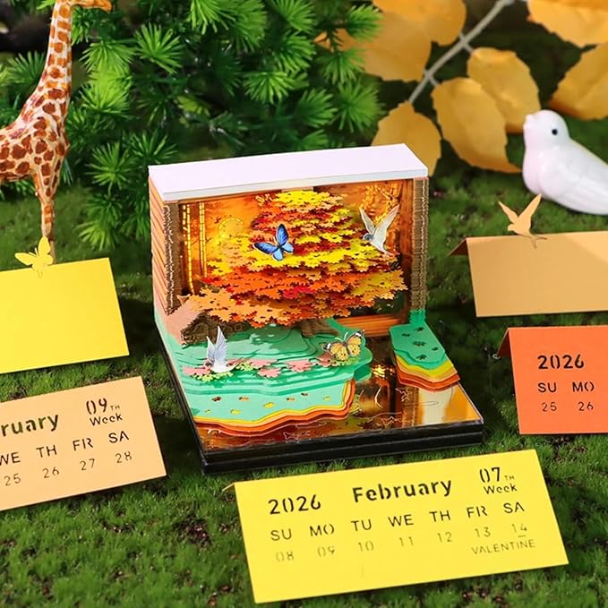 Time Piece Calendar 2026,3D Tree Tear-Away Memo Pad Creative Desk Calendars,3D Notepad Paper Carving Art Sticky Notes,3D Calendar 2026 Suitable for Room and Office Desktop Decoration