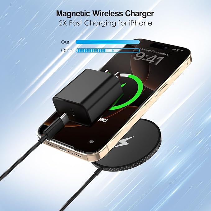 10FT Magnetic iPhone Charger[Apple MFi Certified], Apple Magsafe Wireless Charger,2Pack Magnetic Wireless Charging Pad with USB-C Charging Block for iPhone 17/17Pro/16ProMax/15/14/13/12 Series,AirPods