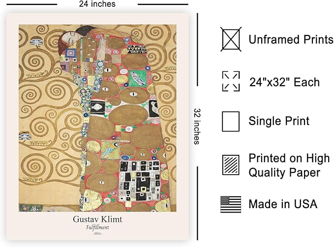 Poster Master Vintage Gustav Klimt Poster - Retro Fulfillment Print - Art Nouveau - Abstract Art - Symbolism Art - Aesthetic Art - Classic Painting - Living Room Wall Decor - 24x32 UNFRAMED Wall Art