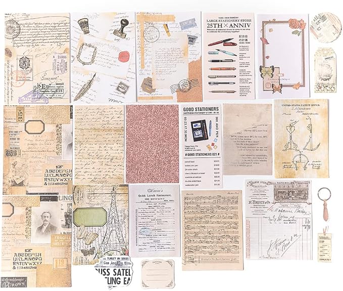 Alideco 260pcs Vintage Scrapbook Supplies Pack for Art Journaling Bullet Junk Journal Planners DIY Paper Stickers Craft Kits Notebook Collage Album Aesthetic Cottagecore Picture Frames(Book study)