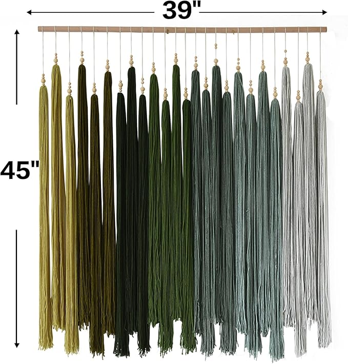 IOWER Large Yarn Fiber Wall Art Macrame Wall Hanging Handmade Craftsmanship Geometric Aesthetic Beaded Tassel Chic Home Decor for Bedroom Living Room 39" W x 45" L