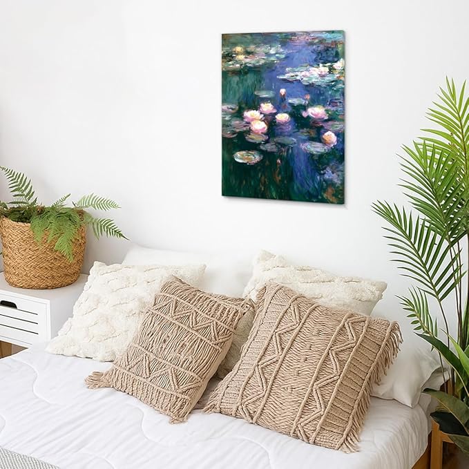 Monet Water Lilies Canvas Wall Art Print Vintage Lily pond Picture Painting Artwork Aesthetic Wall Decor for Home Farmhouse Living Room Bedroom 8x10 Framed