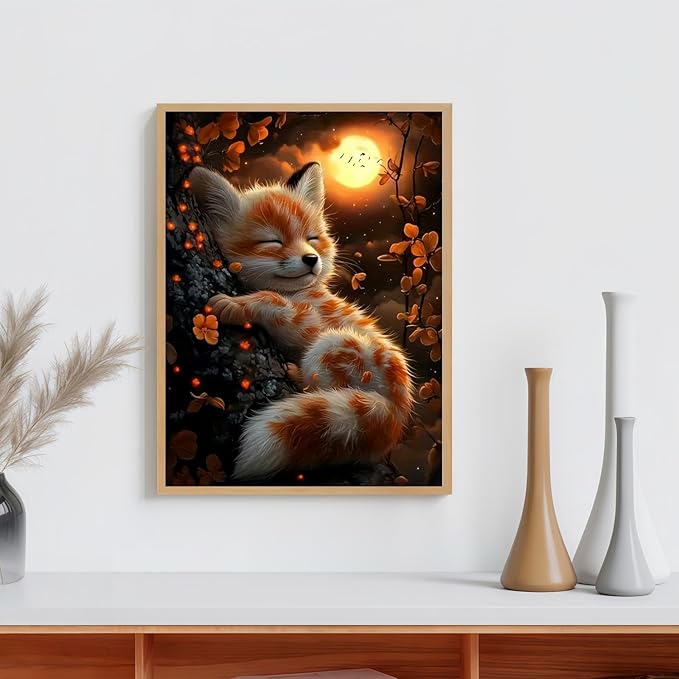 Cute Fox 5D DIY Diamond Painting Kits for Adults, Diamond Art Kits for Beginners, Full Drill Dot Painting Gem Art Kits for Home Wall Decor11.8 x15.7 Inch