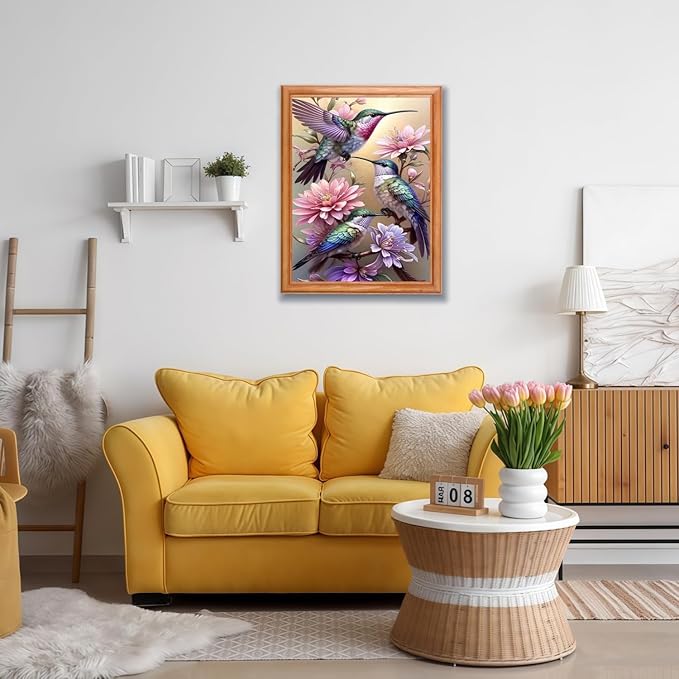 Mosaflare 5D Diamond Painting Kits for Adults, Hummingbird Diamond Art for Beginners, DIY Full Round Drill Paint by Diamonds Dot Gem Art for Adults, Home Wall Decor 12x16 Inch