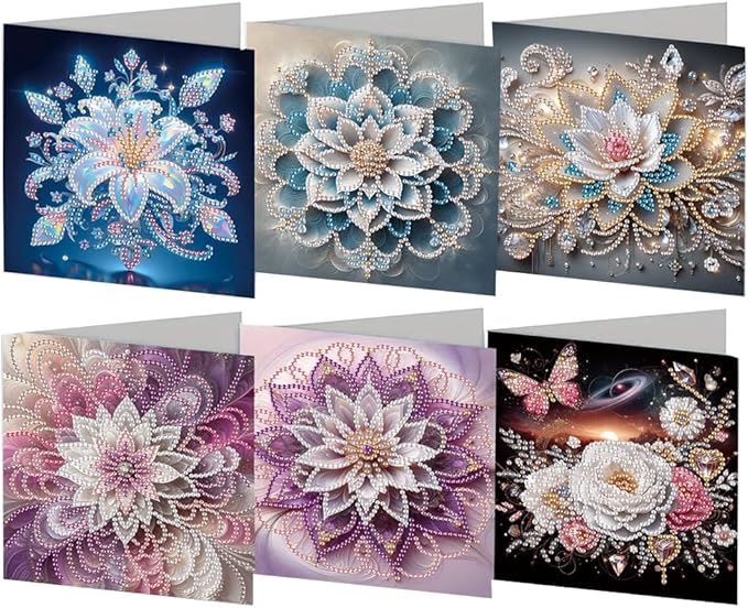Ceitura 6Pcs DIY Diamond Art Painting Crafts Rhinestone Painting Greeting Card Making Kit Postcard for Holiday Christmas New Year Party Favors (Mandala Flower)