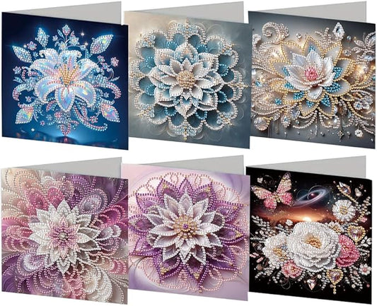 Ceitura 6Pcs DIY Diamond Art Painting Crafts Rhinestone Painting Greeting Card Making Kit Postcard for Holiday Christmas New Year Party Favors (Mandala Flower)