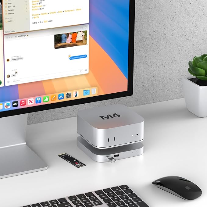 40Gbps USB4 Hub & Stand for Mac mini M4/M4 Pro, All-Aluminum Docking Station with 40Gbps M.2 SSD (NVMe PCle) Enclosure, 3*USB 2.0, 3.5mm Audio, USB4 Host | Mac mini M4 USB-4 Dock