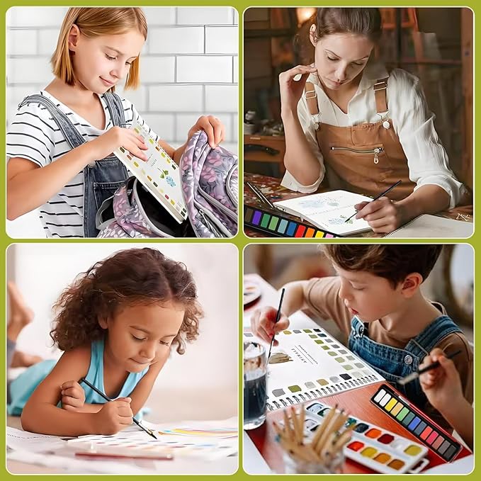 Beginner-Friendly Watercolor Workbook,12 Colors Watercolor Paint Set with Paint Brush,Art Crafts Painting Supplies,Beginner-Friendly Watercolor Painting Kit（Autumn）