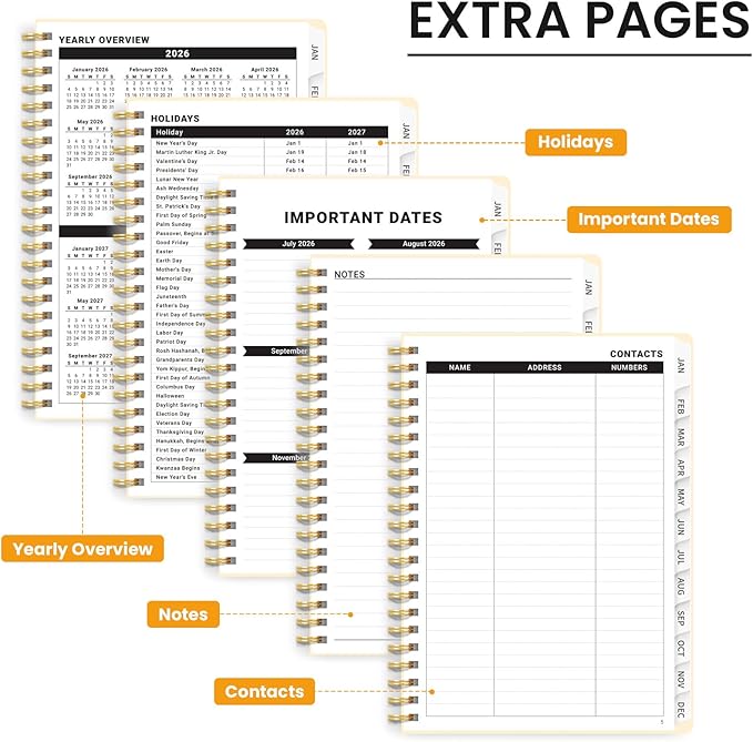 2026 Planner, Monthly and Weekly Calendar Planner for Women, Jan 2026 - Dec 2026, Hardcover Pretty 2026 Agenda Planner Book with Tabs, Spiral Bound, Perfect for School Office Home Supplies, 6.3" x 8.5" - Festive Bows