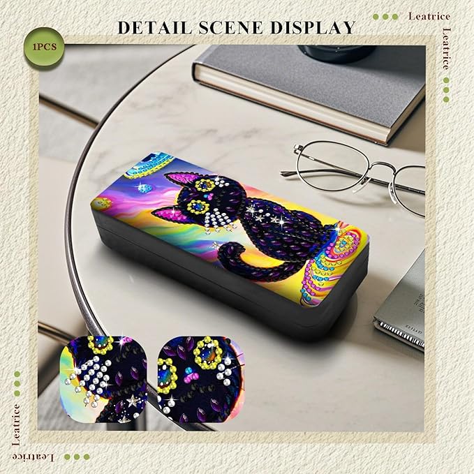 Leatrice Animal Diamond Art Kits for Adults Small Diamond Painting Kit Gem Art Paint by Diamonds Dot Eyeglasses Case 5d Diamond Art DIY for Beginner Women Black cat