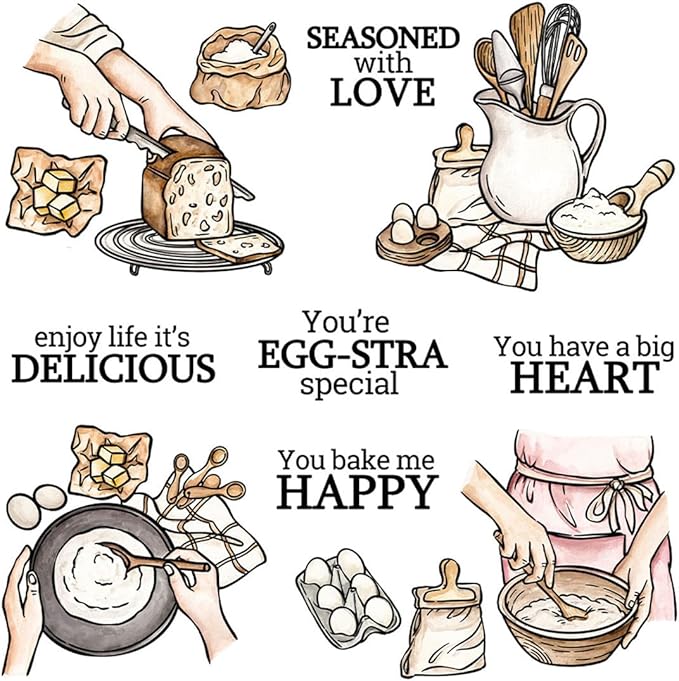 Enjoy Life Bread Stamps and Cutting Dies for Card Making DIY Transparent Silicone Clear Stamp and Metal Die Cuts Sets for Scrapbooking Paper Greeting Cards Decor Seals Craft Supplies
