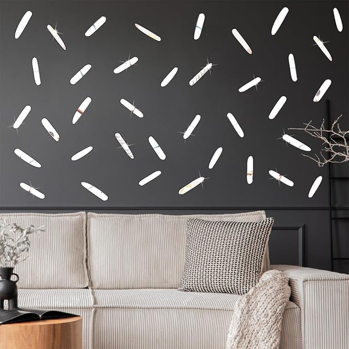 162pcs Stripe Wall Decals Silver Acrylic Mirror Wall Decor Stickers Mirror Tiles for Walls Accent Peel and Stick Decals Irregular Stripe Vinyl Murals for Living Room Bathroom Office Farmhouse Decor