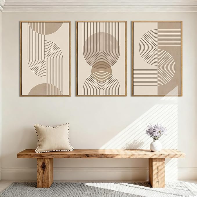 Anyzal Large Abstract Wall Art Boho Geometric Artwork Neutral Modern Wall Art 24x36 Inch for Living Room Bedroom Office Set of 3