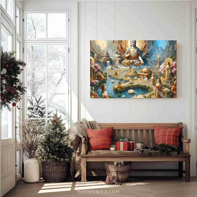 Biblical Scene Wall Art Religious Wall Decor Messiah on Throne Print Sacred Landscape Poster Vintage Oil Painting Christmas Print Indoor Decor for Home Church Chapel Prayer Room Meditation Space