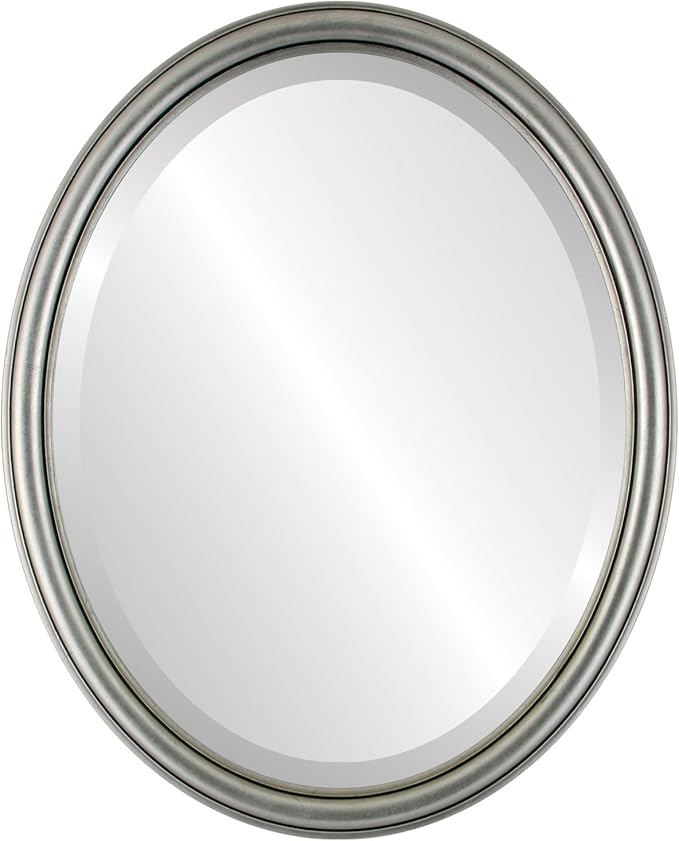 OVALCREST Oval Beveled Wall Mirror for Home Decor - Saratoga Style - Silver Leaf with Black Antique - 14x18 Outside Dimensions