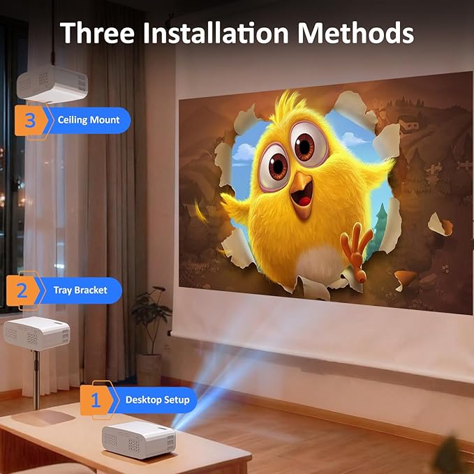 Projector, Mini Projector with WiFi and Bluetooth, Built-in Apps, Auto Focus & Keystone,Native 1080P Support, Portable Outdoor Smart Projector,White